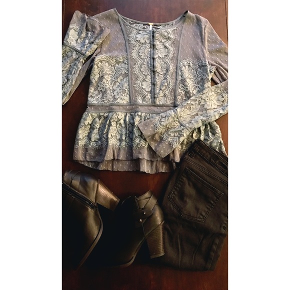 Free People Lace Top - Slate Blue