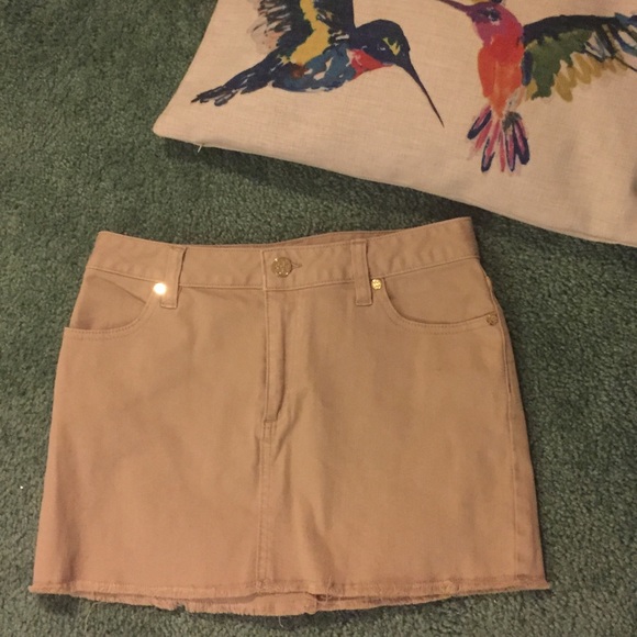 AUTHENTIC Tory Burch Frayed-Denim Skirt