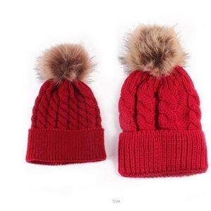 Matching furr ball hats mommy and me