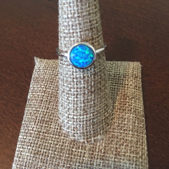 Round Blue Lab Opal Sterling Silver Ring