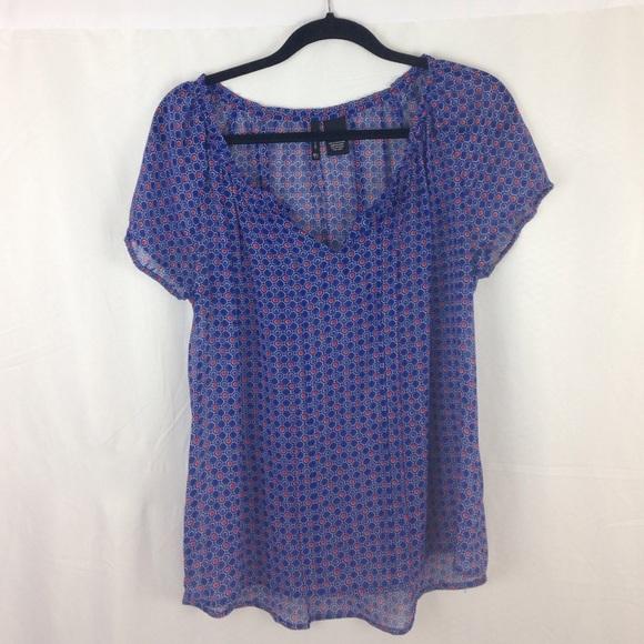 Blue and red patterned Sheer blouse