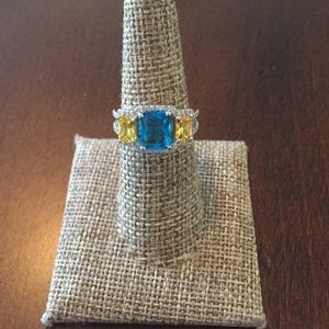 Aquamarine/Peridot and Clear CZ Silver Ring 925