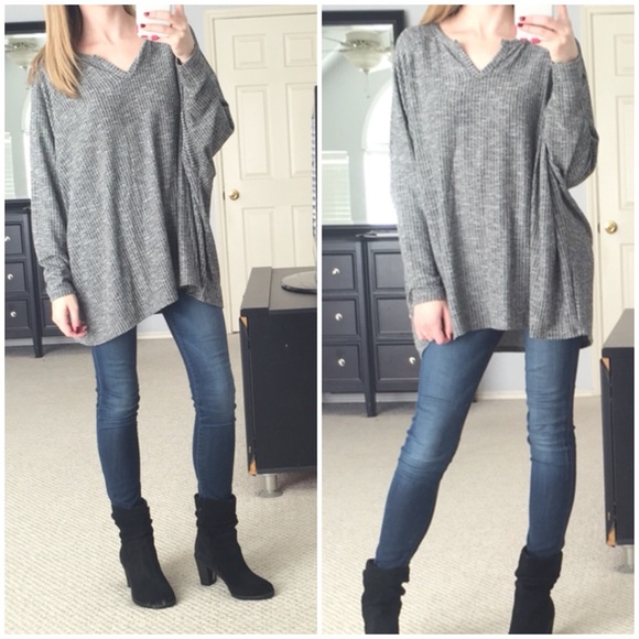 LAST ITEM▫️Salt and Pepper Ribbed Boxy Top - Picture 2 of 4