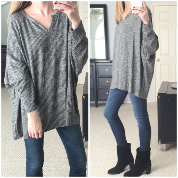 LAST ITEM▫️Salt and Pepper Ribbed Boxy Top - Picture 3 of 4