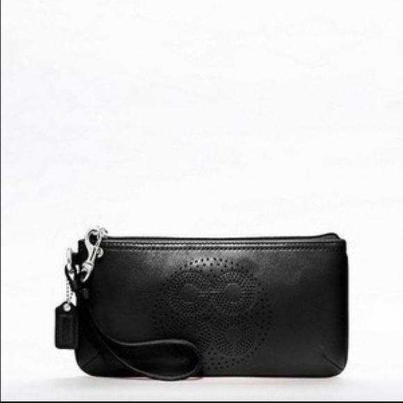 Coach Handbags - Coach Black Leather Audrey Large Wristlet