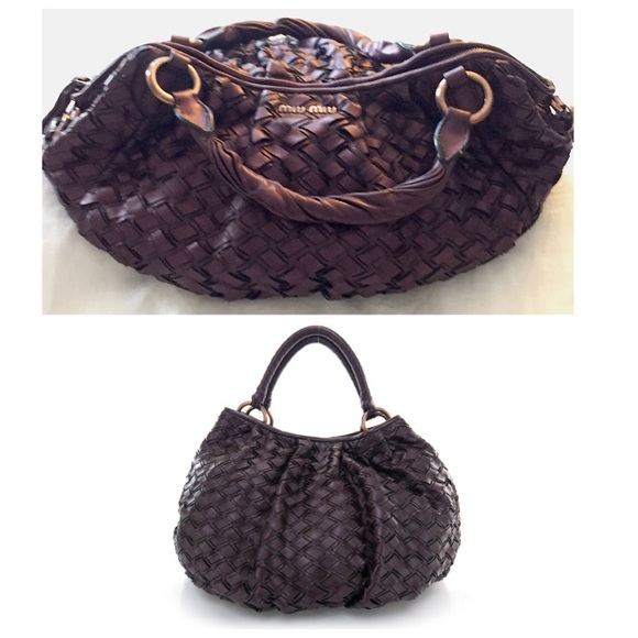 MIU MIU - Leather Intreccio Woven Tote Bag - Picture 2 of 4