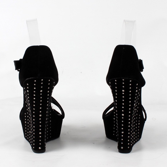 Black Rhinestones T strap Wedge sz 6 Trinity23 - Picture 4 of 4