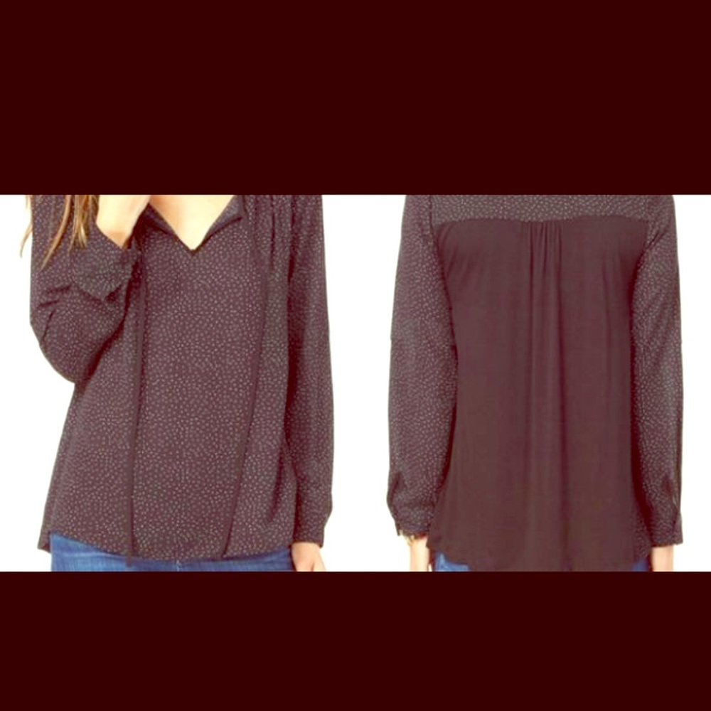 Polka dot mixed media blouse