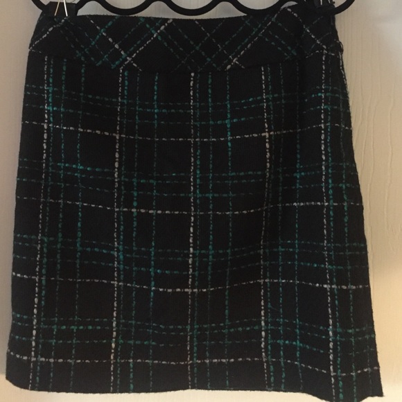 Loft black with teal and cream plaid skirt