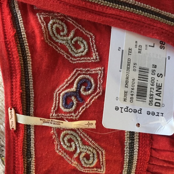 Free People muse embroidered tee, size L, NWT! - Picture 5 of 5