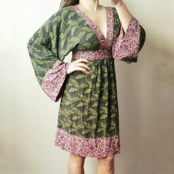 NWOT Rachel Roy Leaf Printed Kimono Dress - Picture 2 of 5