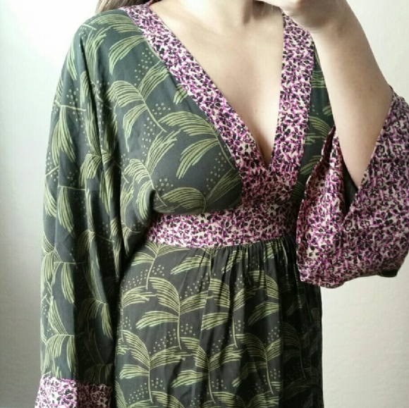 NWOT Rachel Roy Leaf Printed Kimono Dress - Picture 3 of 5