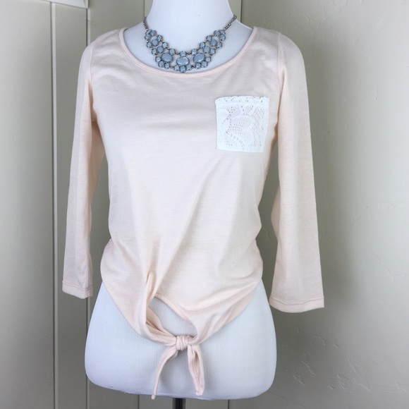 Charlotte Russe Tops - Light peach and white lace tie 3/4 sleeve top