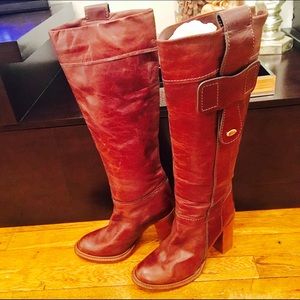 Chloe Paddington Burgundy Leather Boots Sz 38