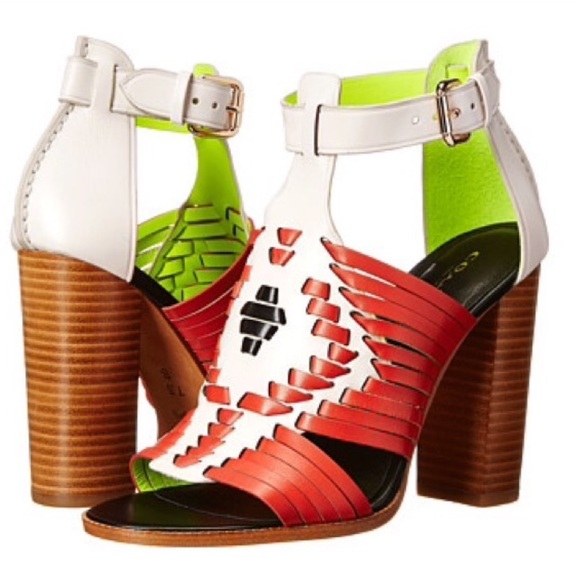 Coach Shoes - NIB Coach Lorrie Leather Woven Sandal Stacked Heel