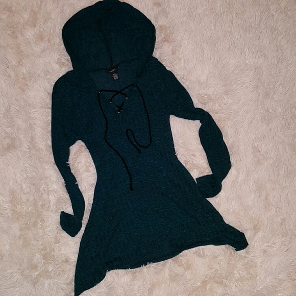 Rue21 Tops - Hooded dark teal tunic lace up