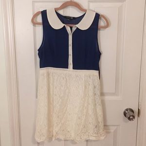 Blue and White Lace dress with Peter Pan Collar