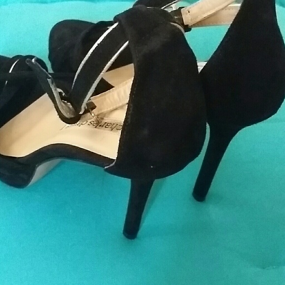 Charles David Black Suede Platform Sandals Heels - Picture 4 of 4