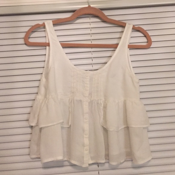 White Crop Top with Ruffled Deatiling
