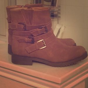 Brown Buckle Moto Ankle Boots