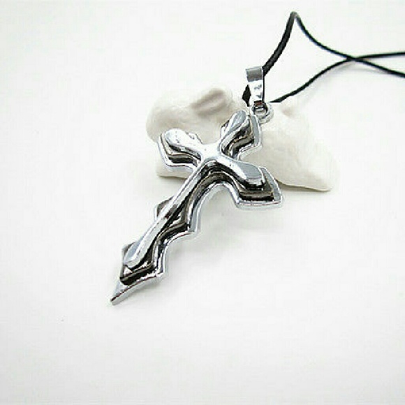 SOLD!New! Unisex Steel Cross Black Necklace