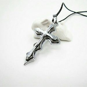 SOLD!New! Unisex Steel Cross Black Necklace
