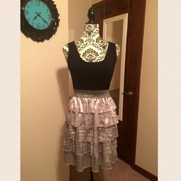 Super Cute Black and Silver Ruffles Skirt Dress