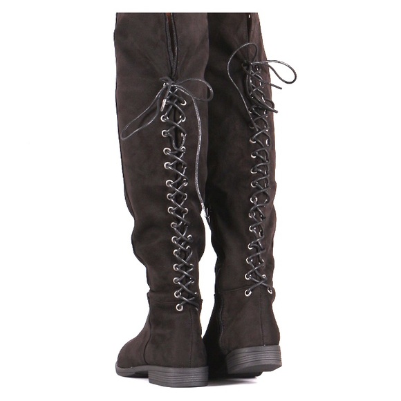 Over the Knee bamboo suede lace up boots