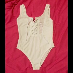 White lace up bodysuit