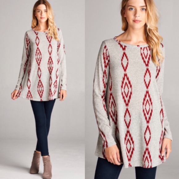 ❣️LAST-S❣️ BURGUNDY AZTEC KNIT TUNIC SWEATER TOP - Picture 3 of 4