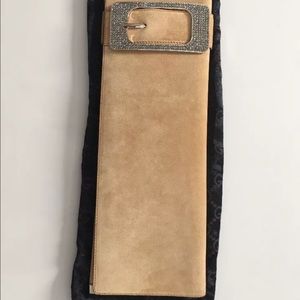 Gucci Suede Camel Clutch w Crystal Buckle