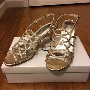 Gold jewel strappy heels