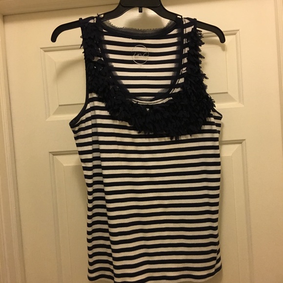 Striped Ribbed Tank with frayed accents.