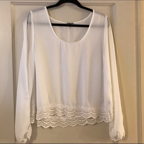 Open-Sleeve Lace-Trim Blouse