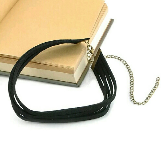 Vegan Suede Choker Black Multi Row NEW - Picture 5 of 5