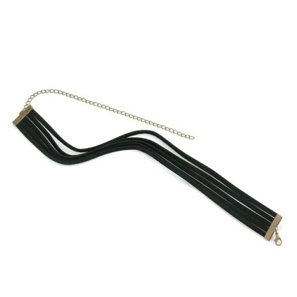 Vegan Suede Choker Black Multi Row NEW - Picture 4 of 5