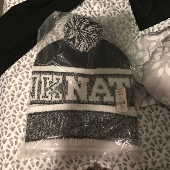 Pink Nation black and grey beanie