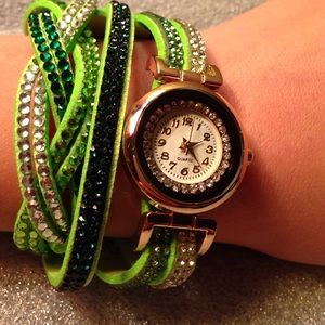 Girl crystal beaded bracelet watch