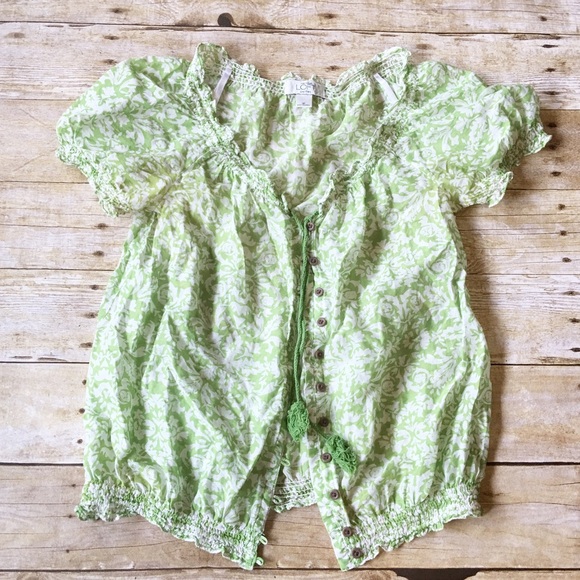 LOFT Tops - LOFT green and white short sleeve sheer top, s/p