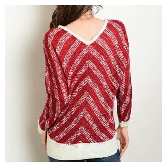 ⭐️CLEARANCE⭐️ Red & Cream Striped V-Neck Sweater - Picture 2 of 2