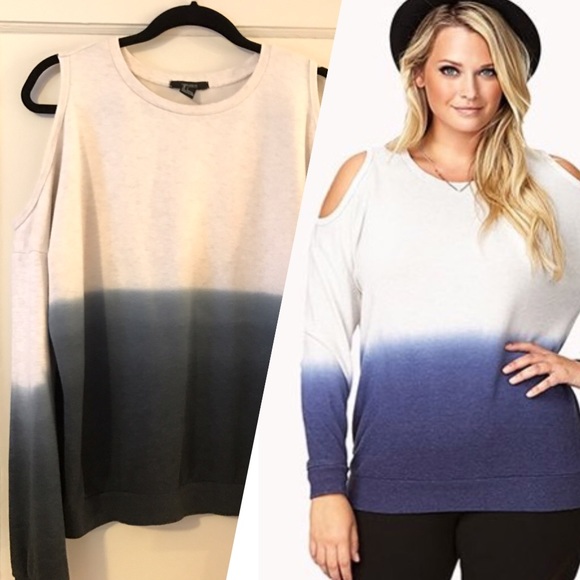 Blue Ombré Cold Shoulder Sweater