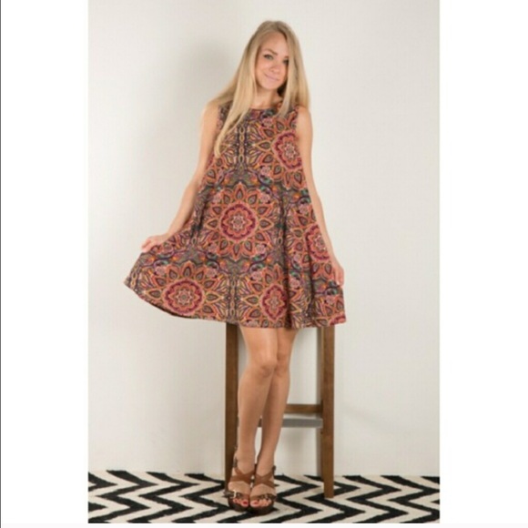 ☀️1 L left! ☀️Boho Print Sleeveless Swing Dress - Picture 6 of 8