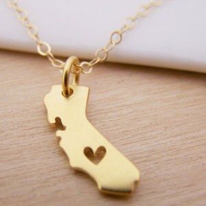 Gold or silver California heart love necklace