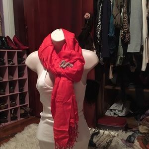 Bright red winter wrap scarf.