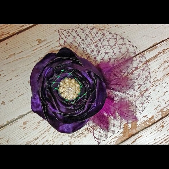 Plum Satin Flower with Veil