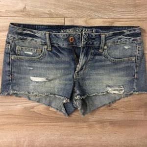 AE dark wash jean shorts