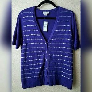 LOFT  Short Sleeve V-neck Sequin Sweater