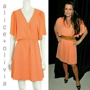 Alice + Olivia Silk Peach Casey Dolman Wrap Dress Alice + Olivia Silk Peach Casey Dolman Wrap Dress