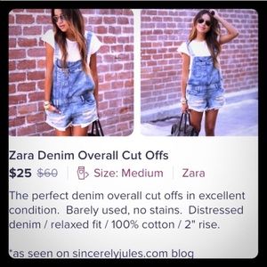 Zara Denim Cutoff Overalls