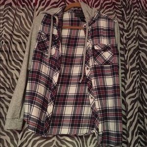 Hoodie button down plaid shirt